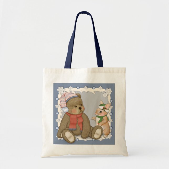 Tote Bag Neige Noël Teddy et Bunny (Devant)
