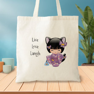 Tote Bag Neko Kokeshi Poupée - Cat Ears Geisha Girl