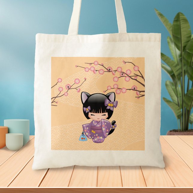Tote Bag Neko Kokeshi Poupée - Cat Ears Geisha Girl (Créateur téléchargé)