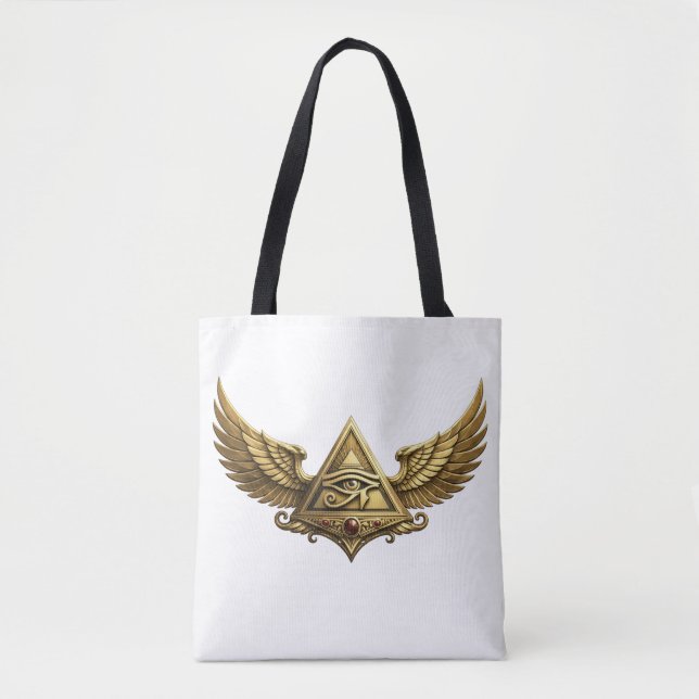 Tote Bag NeoAnkh | Œil d'Horus en 3D or et Pyramide ailée (Devant)