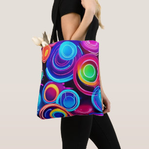 Tote Bag Neon Circles Art Abstrait