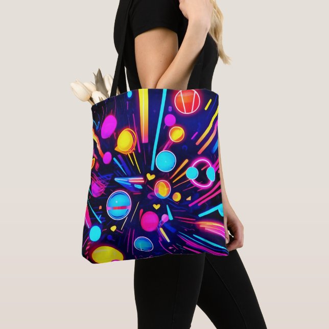 Tote Bag Neon Dreams - Formes et couleurs psychédéliques (De près)