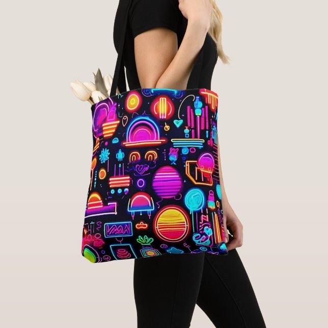 Tote Bag Neon Géométrique Abstrait (De près)