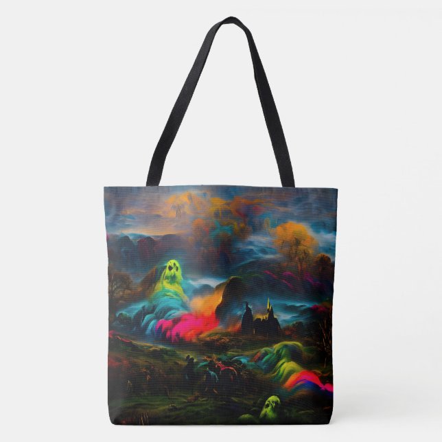 Tote Bag Neon Ghosts dans un paysage d'Imaginaire hanté (Devant)