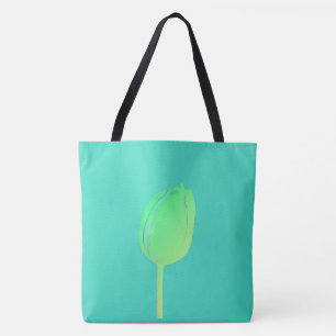 Tote Bag Neon Green Floral Tulip Abstrait Turquoise Favor C