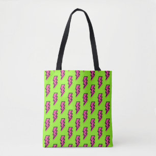 Tote Bag Neon Green & Pink Lightning Motif des années 80/90