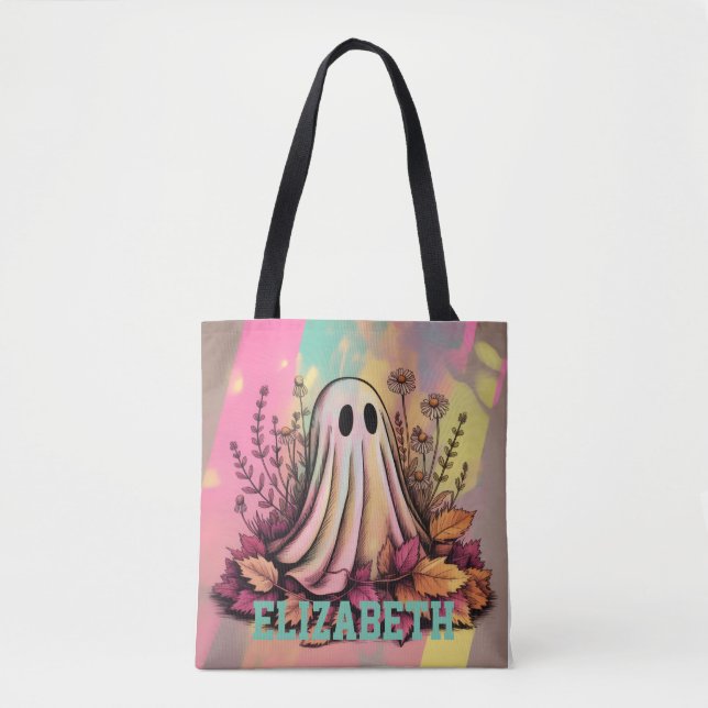 Tote Bag Neon Halloween Ghost, Halloween Ghost, Halloween, (Devant)