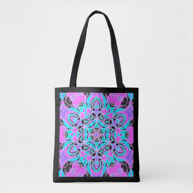 Tote Bag Neon kaleidoscope, mandala (Devant)