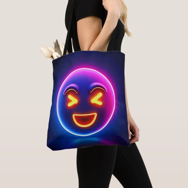 Tote Bag Neon Laughing Emoji Joy (De près)