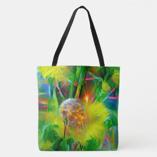Tote Bag Neon Llow Dandelions dans Dream Garden