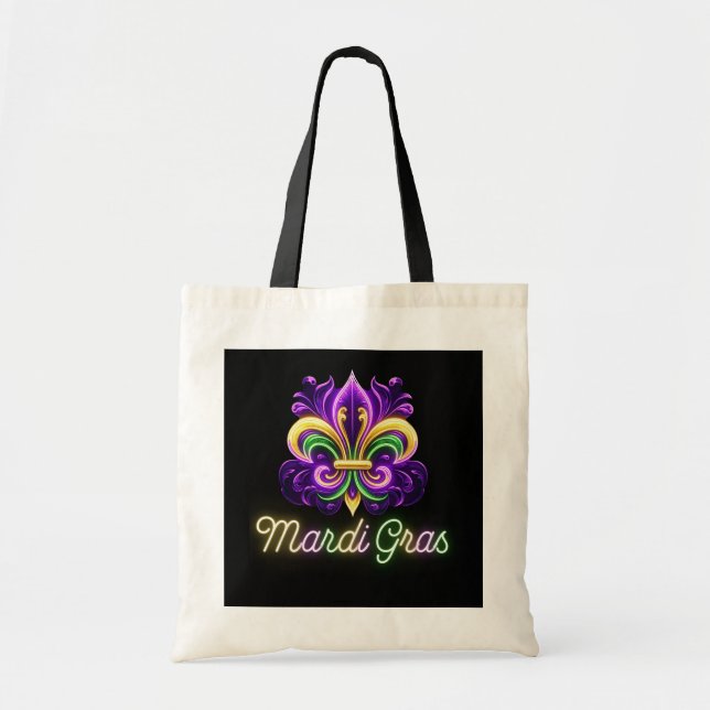 Tote Bag Neon Mardi Gras Fleur de lis coloré (Devant)