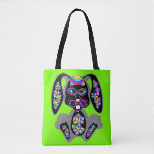 Tote Bag Neon Rainbow Sugar Skull Bunny