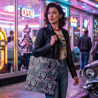 Tote Bag Neon Retro 1950s Rock 'n' Roll Diner