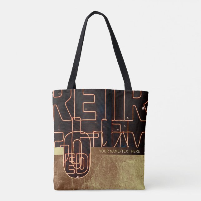 Tote Bag néon rétro avec nom/Sac fourre-tout de texte perso (Dos)