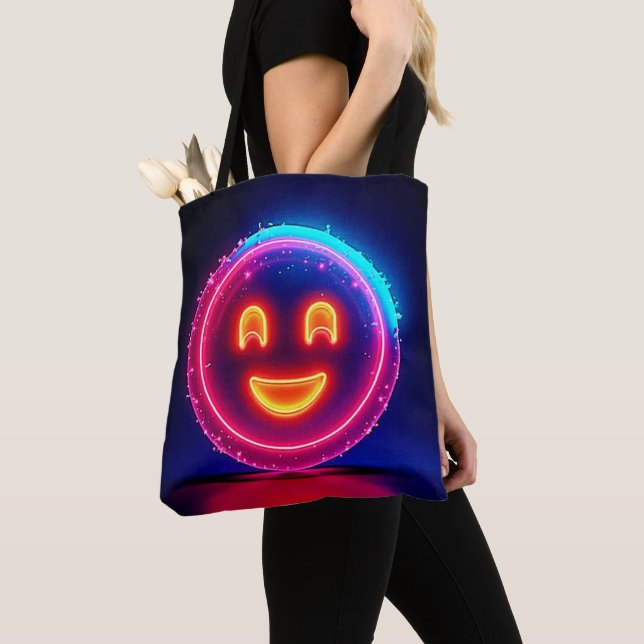 Tote Bag Neon Smile : Conception de lueur heureuse et brill (De près)
