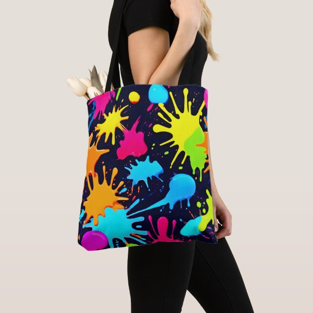 Tote Bag Neon Splatter Art : Expressionnisme Abstrait vibra (De près)