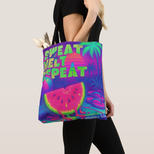 Tote Bag Neon Summer Retro Future Tropical 80s (De près)