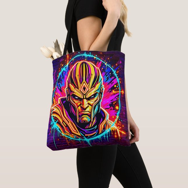Tote Bag Neon Warrior Power Art (De près)