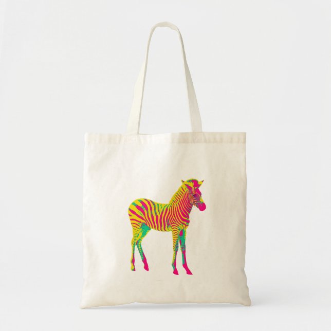 Tote Bag Neon Zebra Baby Animal Psychedelic Funky Retro (Devant)