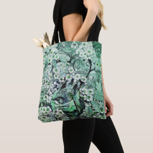 TOTE BAG NEST D'OISEAU PARMI LES FLEURS DE PRINTEMPS BLANC