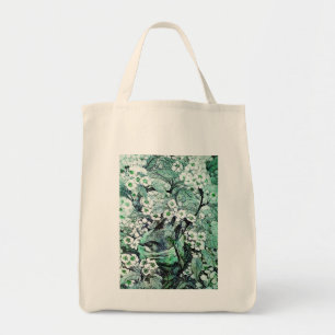 Tote Bag NEST D'OISEAU PARMI LES FLEURS D'ESPÈCE Vert Blanc