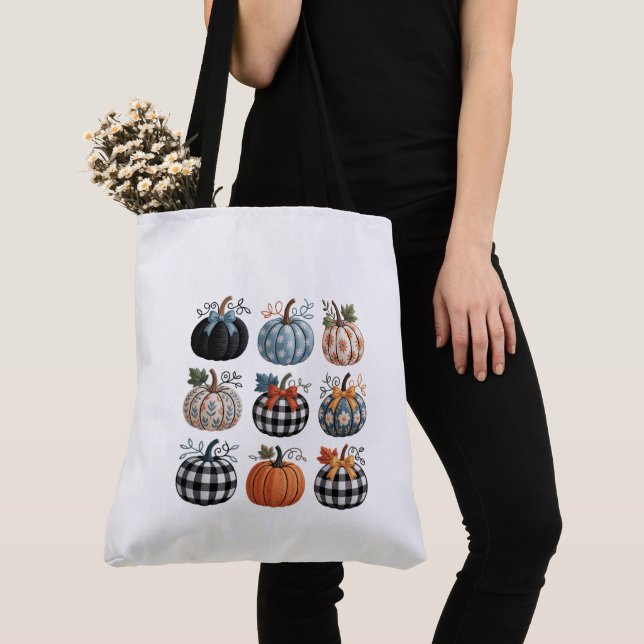Tote Bag Neuf Broderies Citrouilles décoratives (De près)