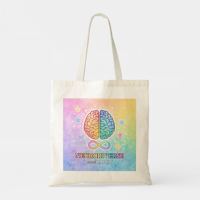 Tote Bag Neurodiverse and Proud Inspirational Quote Pastel (Dos)