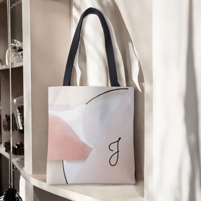 Tote Bag Neutre Tonalité Terre moderne Abstrait avec Monogr (Personalize this custom tote with your monogram initial.)