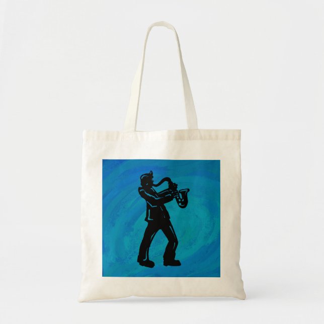 Tote Bag New York Boogie Nuits Saxophone Bleu (Devant)