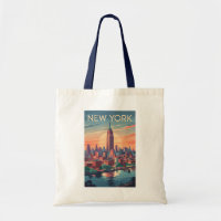 New York City Skyline Travel Art Vintage