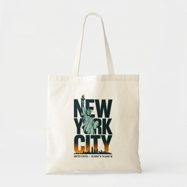 Tote Bag New York City Typographie Statue de Liberty Skylin (Devant)