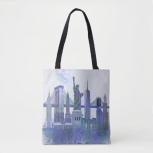 Tote Bag New York Skyline - Aquarelle bleue