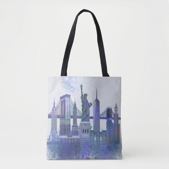 Tote Bag New York Skyline - Aquarelle bleue (Devant)