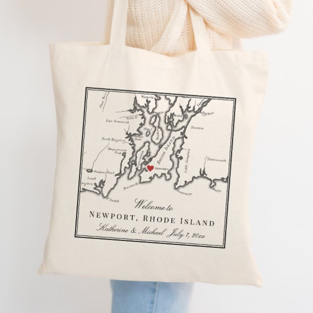 Tote Bag Newport Rhode Island Black White Mariage Bienvenue (Newport RI Map Wedding Welcome Bag Tote Bag Wedding Favor in Elegant Black and White )