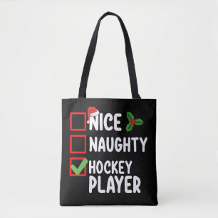 Tote Bag Nice Naughty Joueur de hockey Liste de Noël Père N