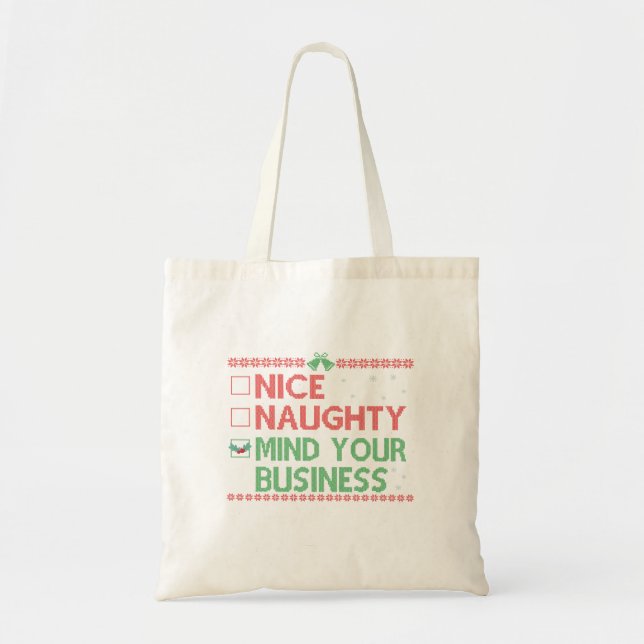 Tote Bag Nice Naughty Mind Votre Entreprise Drôle Père Noël (Devant)