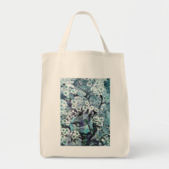 Tote Bag NID OISEAU, bleu blanc (Devant)