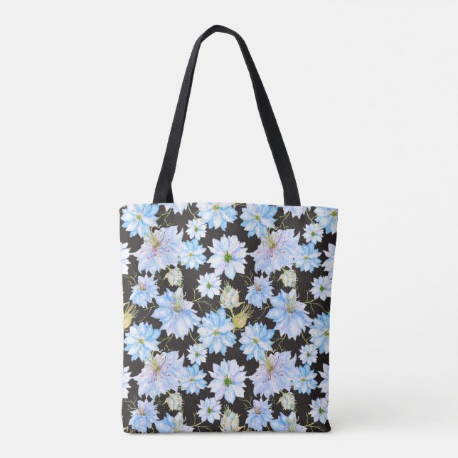 Tote Bag Nigella Flowers sur Dark Arrière - plan étonnant P (Dos)