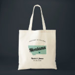 Tote Bag N'Importe Quel Mariage de bienvenue de la carte de<br><div class="desc">Un sac cadeau de bienvenue mariage pour les clients extérieurs à la ville à votre mariage, avec l'image du Montana. Vous pouvez modifier les couleurs pour n'importe quelle partie de ce design, ainsi que déplacer le coeur à l'emplacement de votre mariage. Pour modifier les couleurs, cliquez sur personnaliser, puis sur...</div>