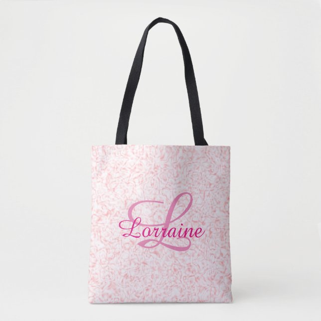 Tote Bag N'importe quel Monogramme Pink Speckle & Swirl Fou (Devant)