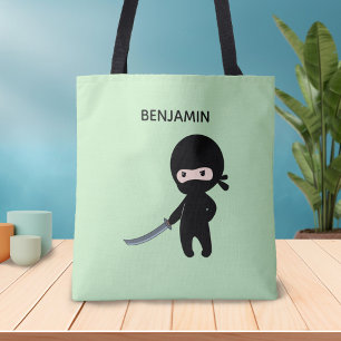 Tote Bag Ninja minuscule en colère Nom personnalisé sur ver