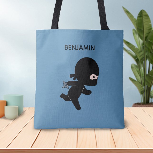 Tote Bag Ninja minuscule exécutant un nom personnalisé sur  (Créateur téléchargé)