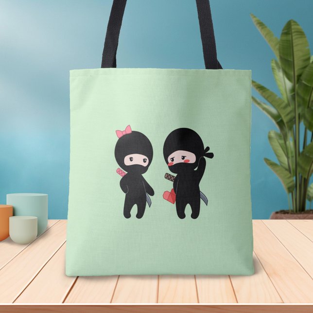 Tote Bag Ninja Pair, un garçon et une fille en vert (Créateur téléchargé)