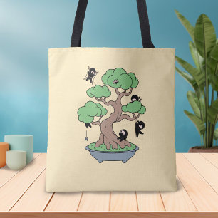 Tote Bag Ninjas minuscules en bonsaï sur jaune