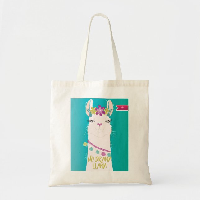 Tote Bag No Drama Llama illustration Monogramme (Devant)
