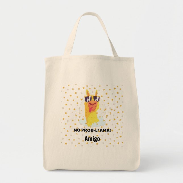 Tote Bag No-Prob-Llama Funny Cute Llama with Stars  (Devant)