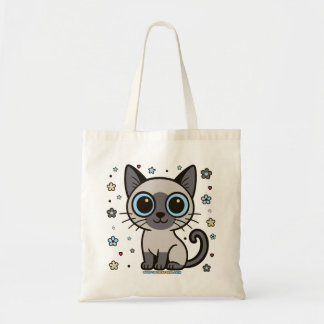 Tote Bag Noble Nora Floral Siamese Chat