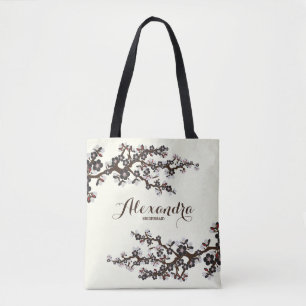 Tote Bag Noce Fourre-tout (noir) de Sakura de fleurs de