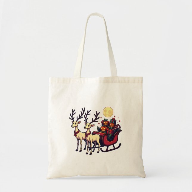 Tote Bag Noël à Halloween Reindeer Citrouille présente (Devant)