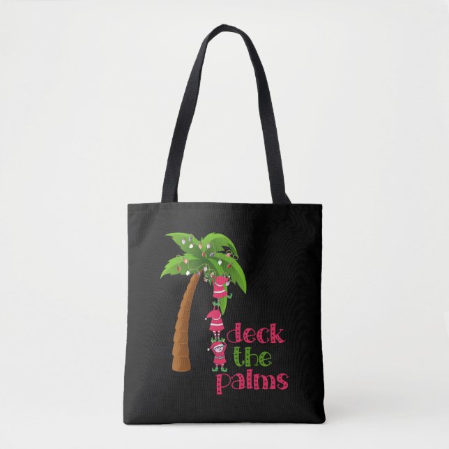 Tote Bag NOËL À LA PLAGE graphique SANTAS ELVES PALM (Devant)